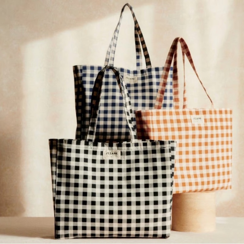 New Sézane Gingham Tote Bag in Blue